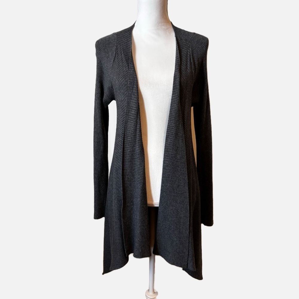 Dana Buchman Open Front Waterfall Ribbed Knit Cardigan Gray Size Small